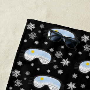 Serviette De Plage Ski Goggets Mountain View Flocs de neige Noir