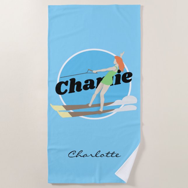 Serviette De Plage Ski nautique de style vintage (Devant)
