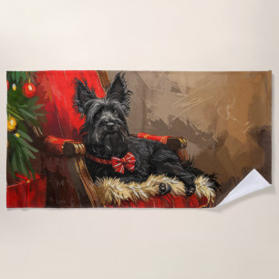Serviette De Plage Skye Terrier Chien Festif de Noël