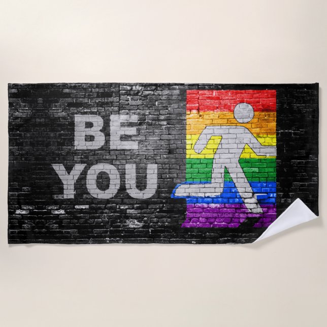 Serviette De Plage SlipperyJoe's Be You brick wall stick figure rainb (Devant)