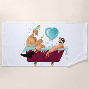 Serviette De Plage SlipperyJoe's deux gays hommes aiment la baignoire