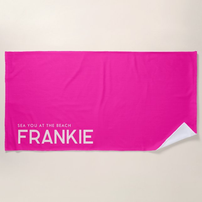 Serviette de plage Slogan personnalisée rose (Devant)