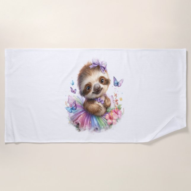 Serviette De Plage Sloth Shirt Safari Rainbow Summer (Devant)