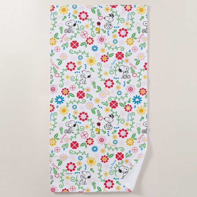 Serviette De Plage Snoopy So Sweet Flower Pattern (Devant)