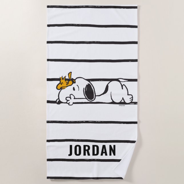 Serviette De Plage Snoopy & Woodstock | Ajouter Votre Nom (Devant)