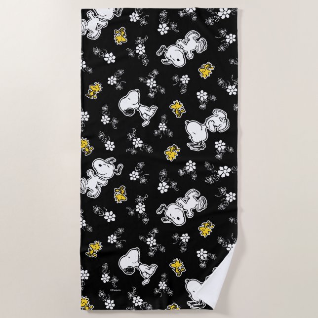Serviette De Plage Snoopy & Woodstock Fun & Flowers (Devant)
