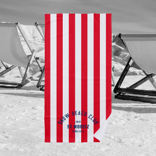 Serviette De Plage Snow Beach Club Red Cabana Stripe hiver Neige