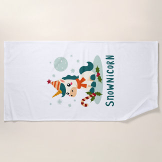 Serviette De Plage Snownicorn Licorne Mignonne Bonhomme de Neige Noël