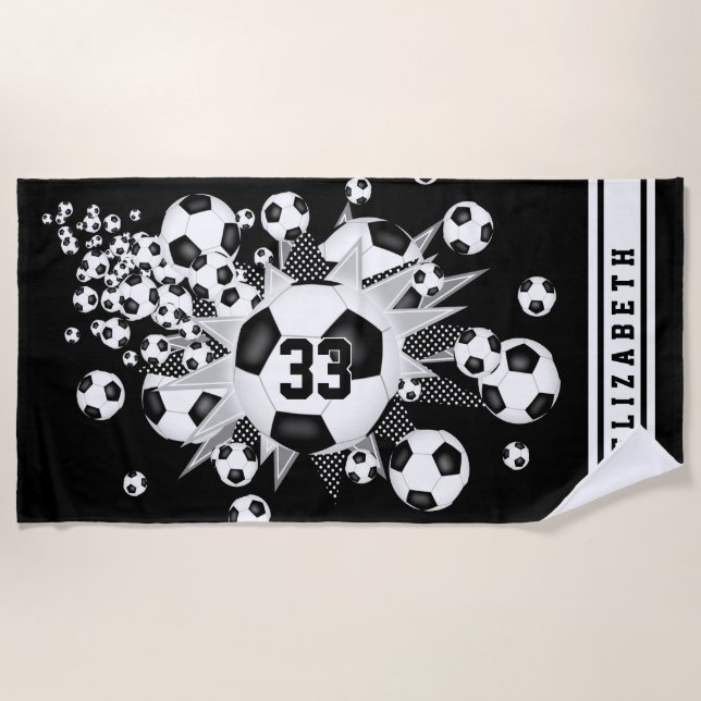 Serviette De Plage soccer ballon souffle filles nom jersey numéro (Devant)