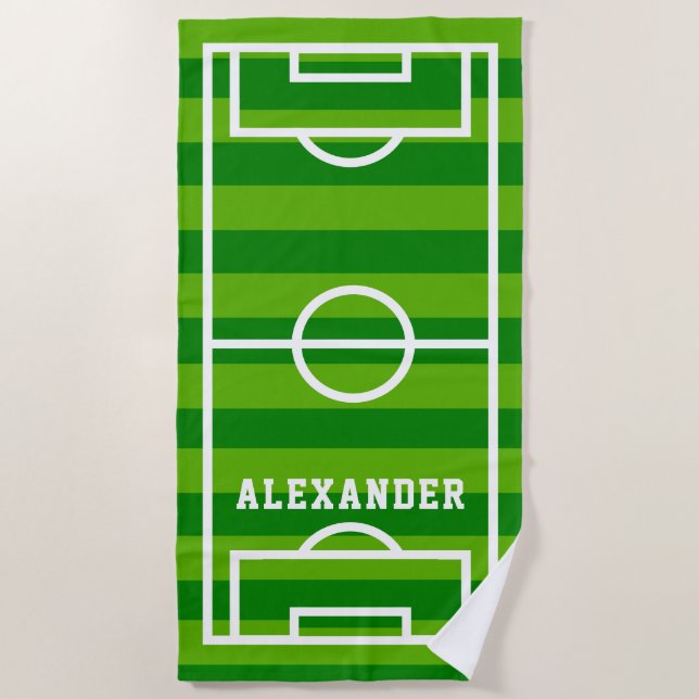 Serviette De Plage Soccer Pitch Vert Moderne Nom du joueur (Devant)