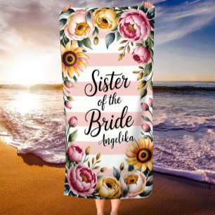 Serviette De Plage Soeur de la mariée rose rayures Mariage floral