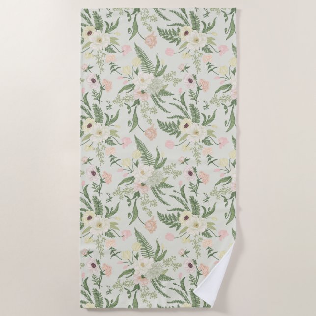 Serviette De Plage Soft Mint Green Garden Motif (Devant)