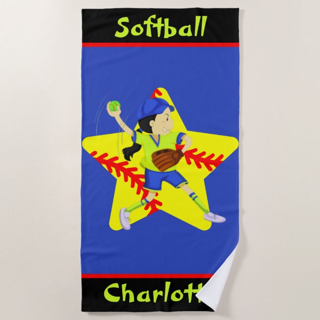 Serviette De Plage Softball Girls Star Pitcher Personnalisé (Devant)
