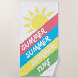 Serviette De Plage Soleil et rayures colorés d'heure d'été