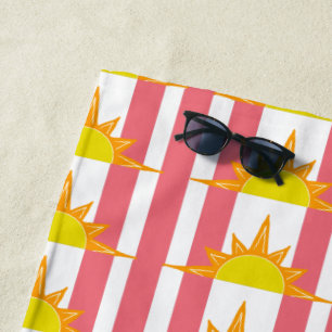 Serviette De Plage Soleil Jaune Orange Soleil Soleil Rose Rayures