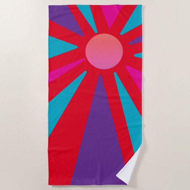 Serviette de plage - Soleil Rouge rose orange jaun (Devant)