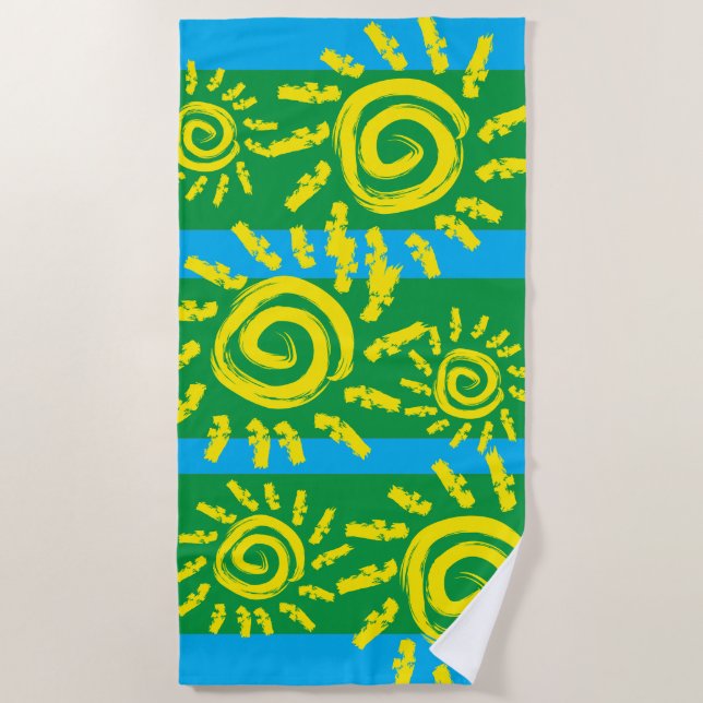 Serviette De Plage Soleil spiral amusant sur Green Beach Towne (Devant)