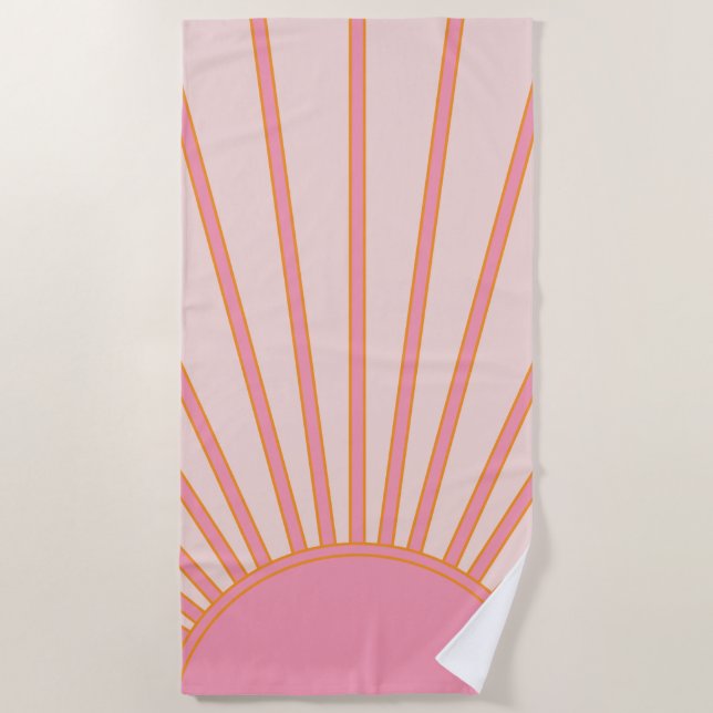 Serviette De Plage Soleil Sunrise rose Abstrait Retro Sunshine (Devant)