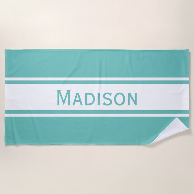 Serviette De Plage Solide Turquoise blanc éclatant noir Nom moderne (Devant)