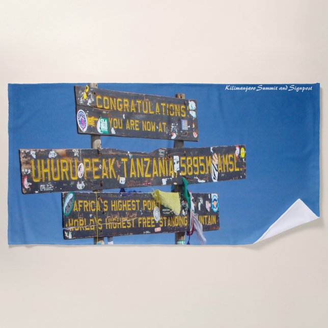 Serviette De Plage Sommet du Kilimanjaro et Panneau Indicateur (Devant)