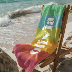Serviette De Plage Sorbet Couleurs arc-en-ciel Nom personnalisé Été