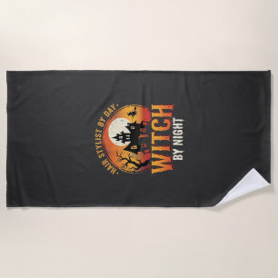 Serviette De Plage Sorcière Coiffeuse Halloween Design Vintage_1