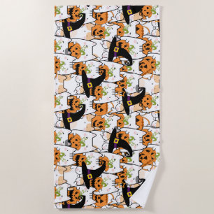 Serviette De Plage Sorcière de chat mignonne tenant Bumkin Halloween