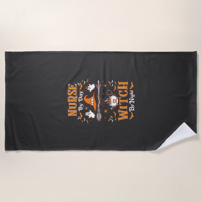 Serviette De Plage Sorcière de jour de garde de nuit Halloween Chapea (Devant)