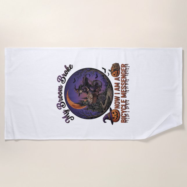 Serviette De Plage Sorcière de messager de vélo cassé balai Halloween (Devant)