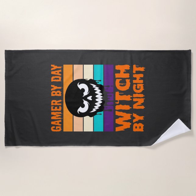Serviette De Plage Sorcière Joueuse Halloween Crâne Rétro (Devant)