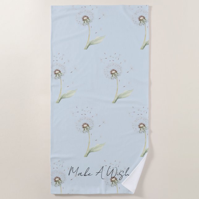 Serviette De Plage Souhait de fleur de pissenlit bleu (Devant)