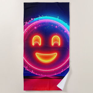 Serviette De Plage Sourire Néon : Conception de Lueur Heureuse Brilla