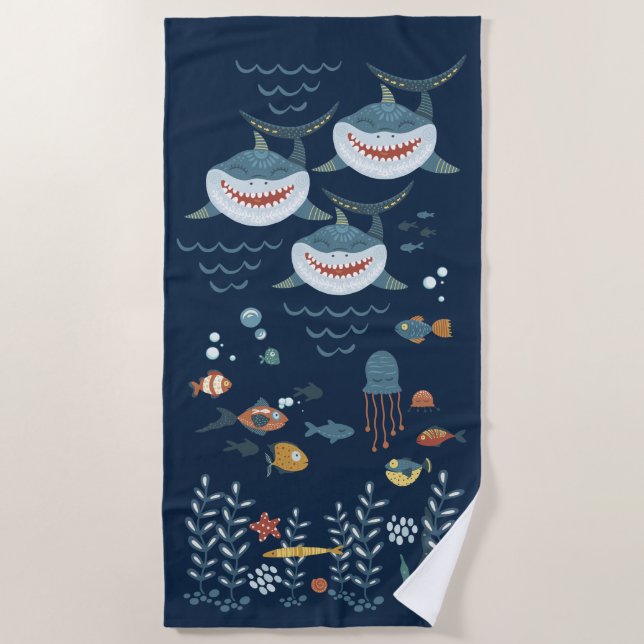 Serviette De Plage Sous la mer requin marin poisson marin (Devant)