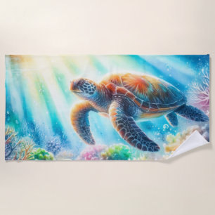 Serviette De Plage Sous la tortue de mer