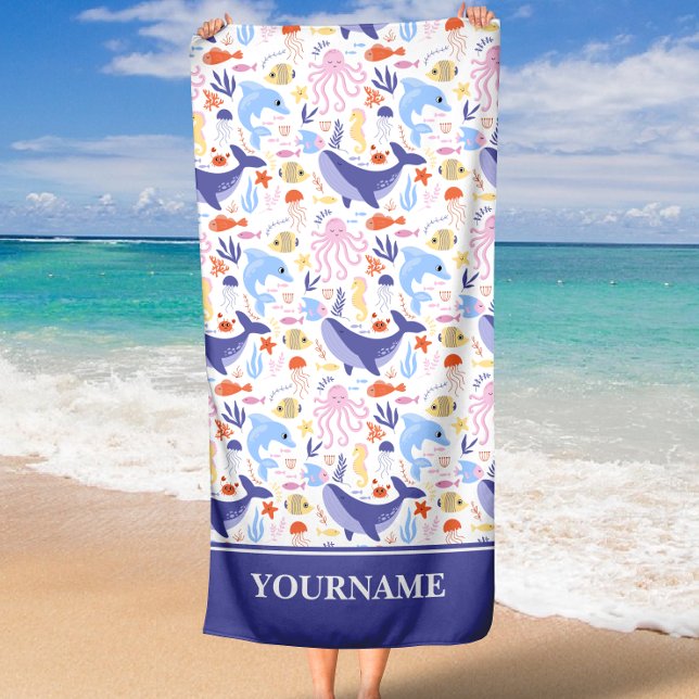 Serviette De Plage Sous l'océan marin Animaux (Créateur téléchargé)