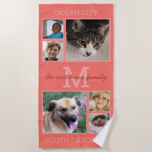Serviette De Plage Souvenirs Coral Monogramme 6 Photo Collage