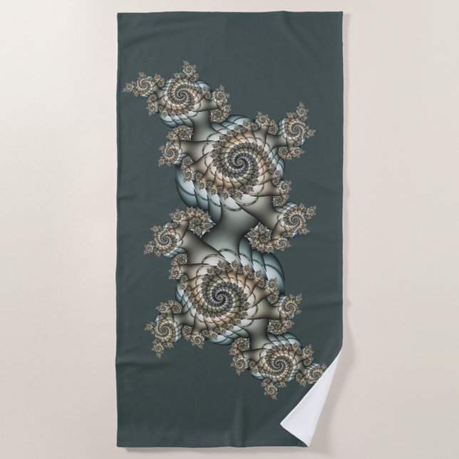 Serviette De Plage Spirales d'art fractal beige abstrait bleu clair (Devant)