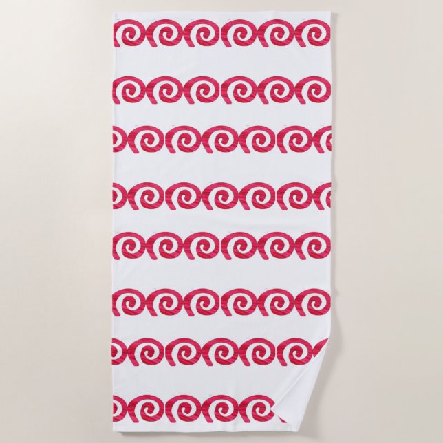 Serviette De Plage spirales rose et rouge motif sur blanc (Devant)