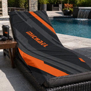 Serviette De Plage Sports de Nom Géométrique Orange Noir Moderne