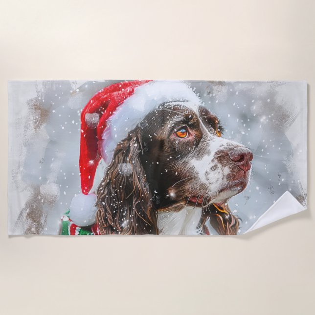 Serviette De Plage Springer Spaniel chien Noël Festif (Devant)