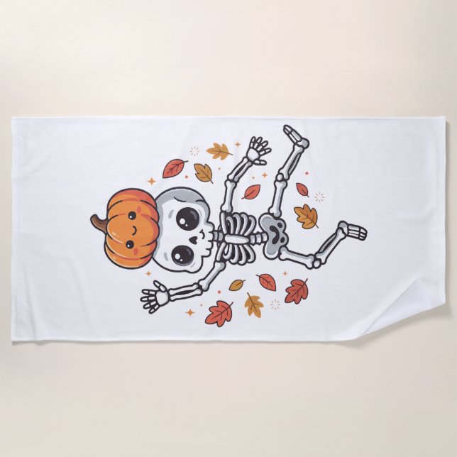 Serviette De Plage Squelette dansant Halloween mignon avec tête de ci (Devant)