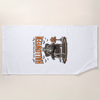 Serviette De Plage Squelette d'Halloween attendant drôle Vintage_1