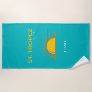 Serviette De Plage St Tropez, Sunset, Travel Art, Turquoise