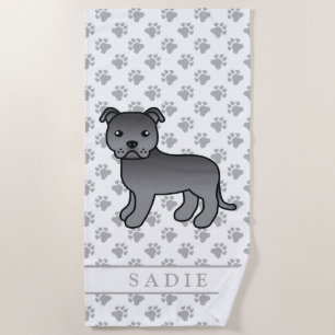Serviette De Plage Staffie anglais bleu Chien de dessin animé mignon