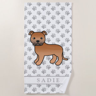 Serviette De Plage Staffie anglais rouge mignon Chien de dessin animé