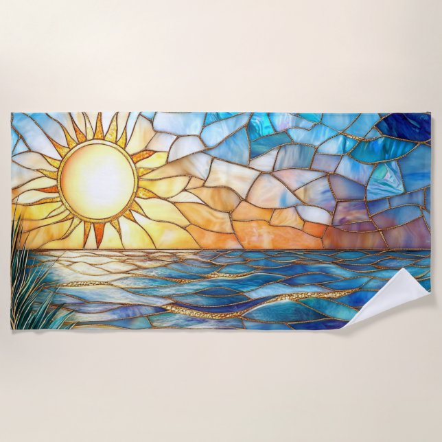 Serviette De Plage Stained Glass Ocean Sunset Beach Towel (Devant)