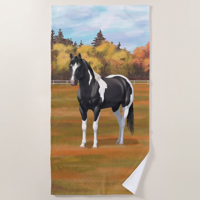 Serviette De Plage Stallion Cheval Pinto Peinture Noir (Devant)