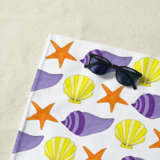 Serviette De Plage Starfish Sea Shells Beach Ocean Vacances Jaune (En situation)