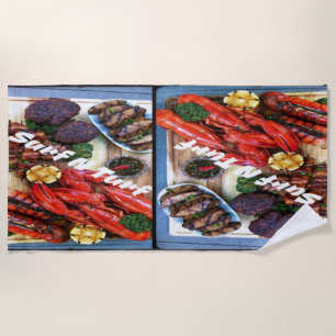 Serviette De Plage Steak d'été et crevettes