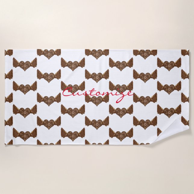 Serviette De Plage Steampunk Coeur ailé avec engrenages Thunder_Cove (Devant)